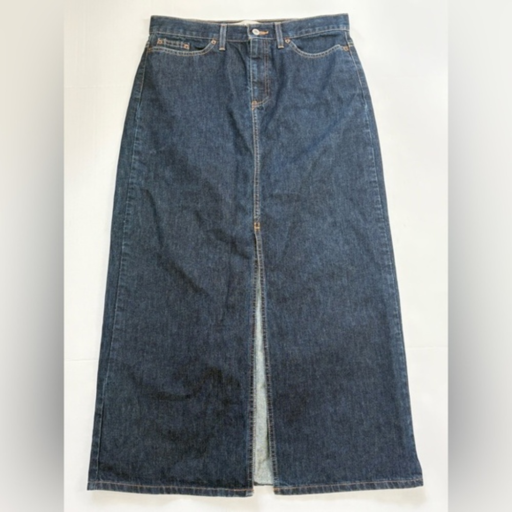 VINTAGE Gap Maxi Skirt Women's 12 Denim Long Slit Dark Wash 90s Y2K Fashion